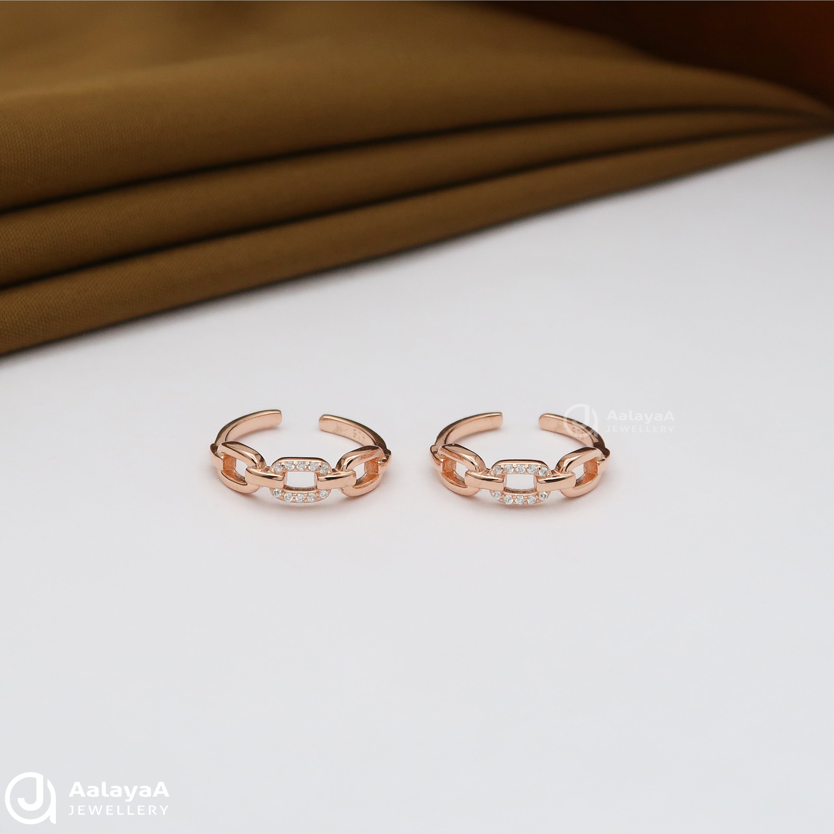 Silver Rose Gold CZ Link Toe Ring