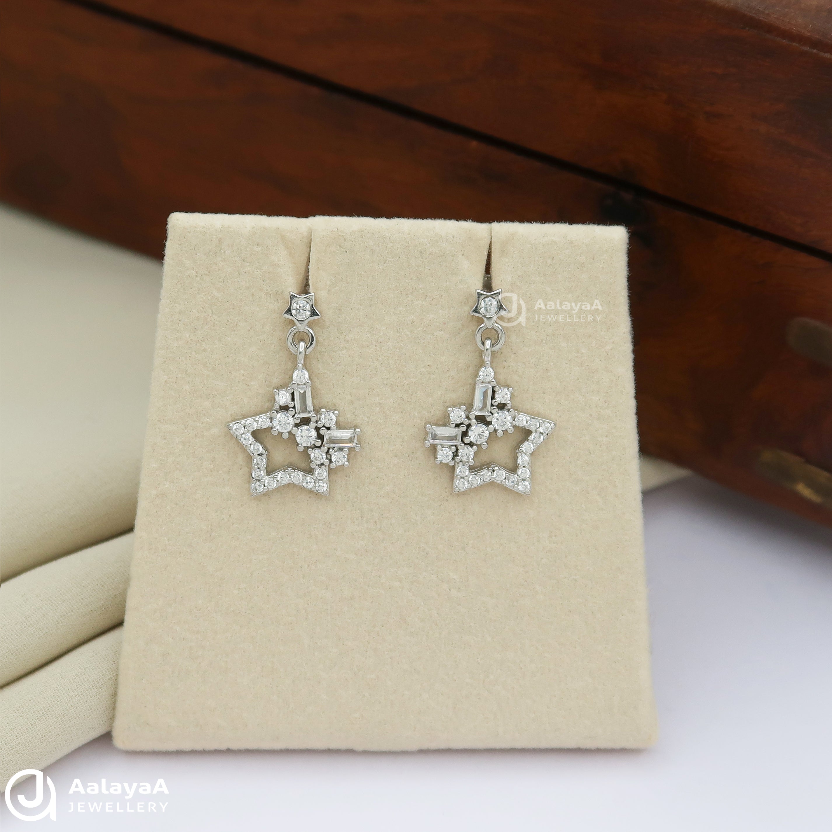 Stylish Star Silver Drop Earrings