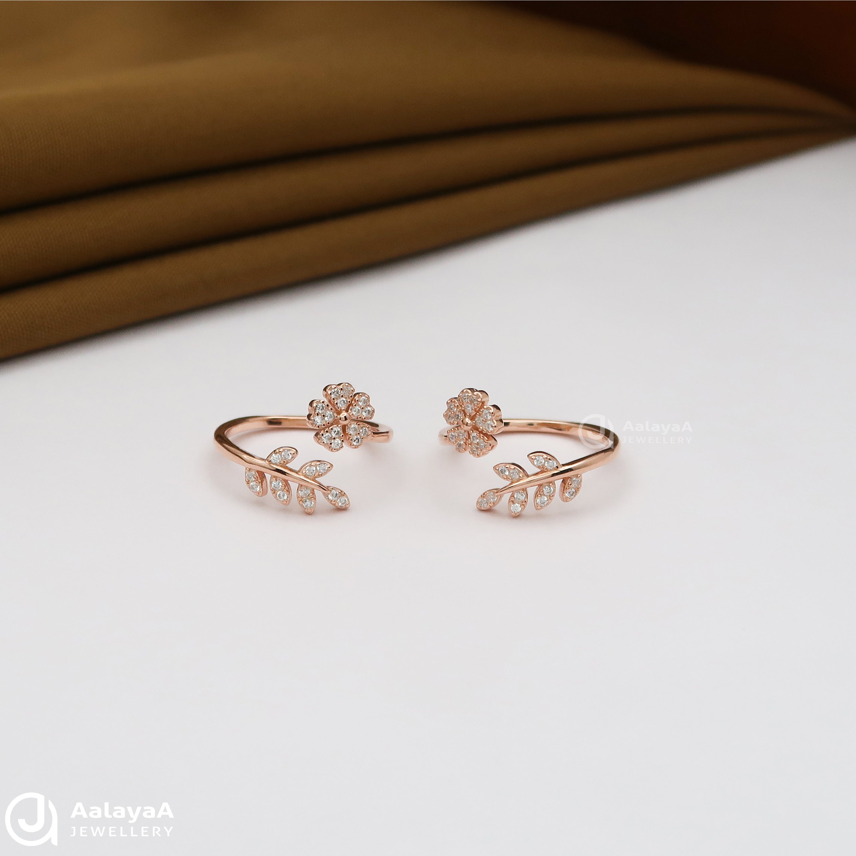 Floral and Leaf Toe Rings with Rose Gold