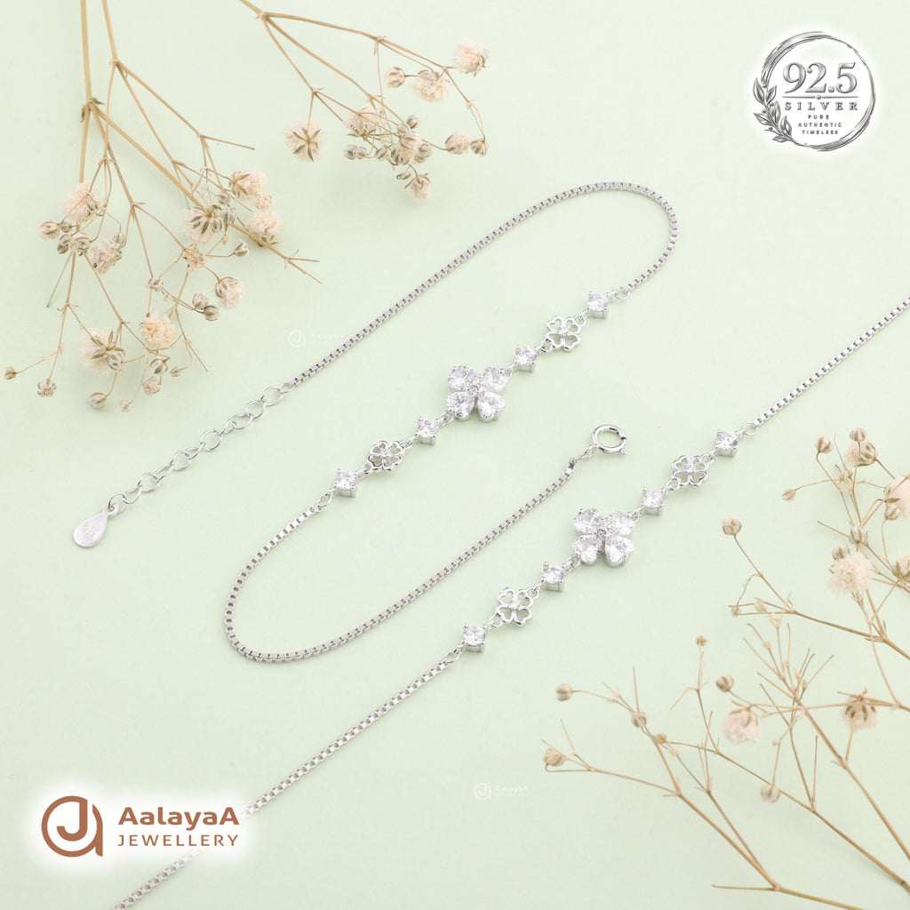 Silver Blossom Clover Anklet