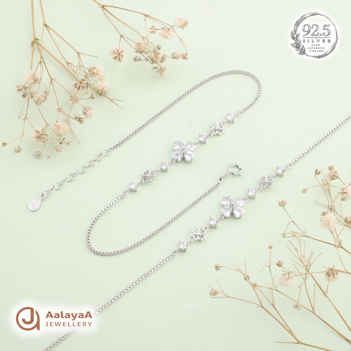 Silver Blossom Clover Anklet