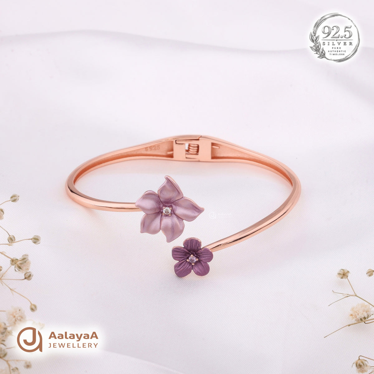 Silver Rosegold Purple Bloom Kada