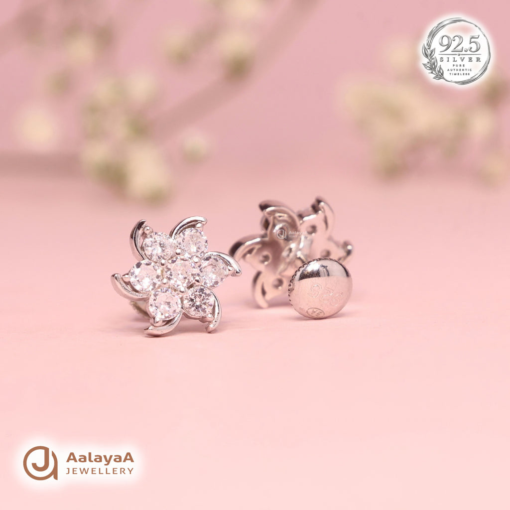 Silver Crystal Bloom Earring