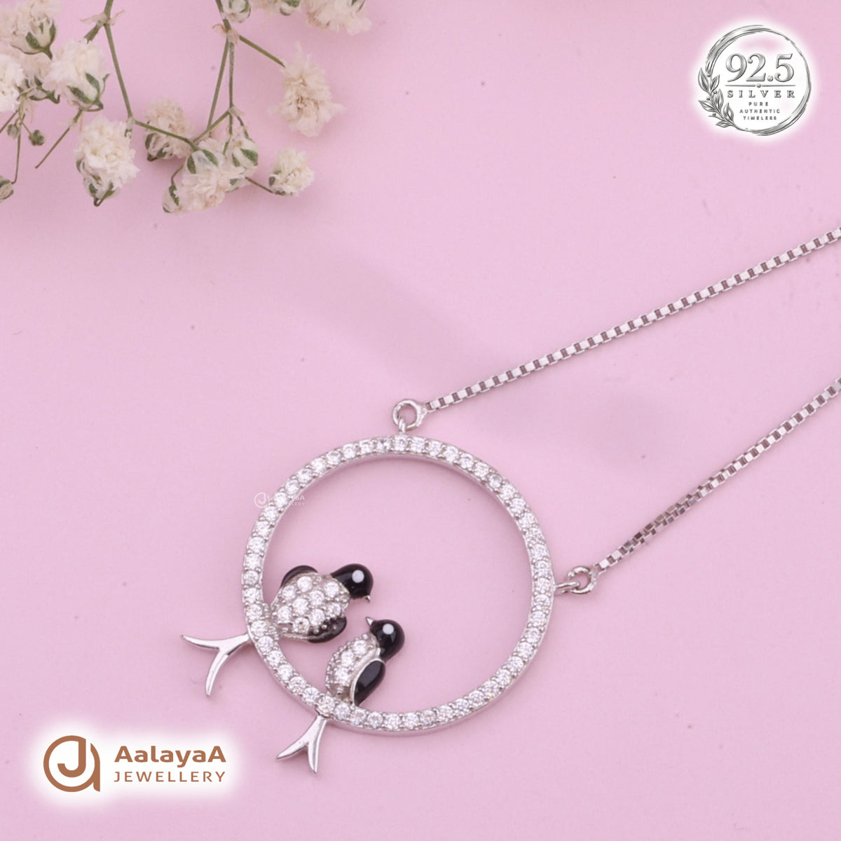 Silver Love Birds Circle Chain Pendant