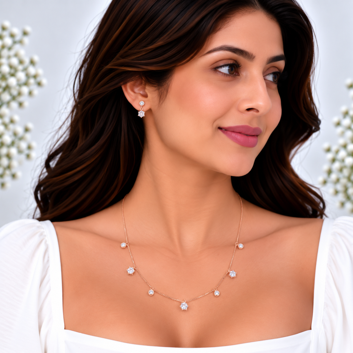 Silver RoseGold Celeste Crystal Necklace Set