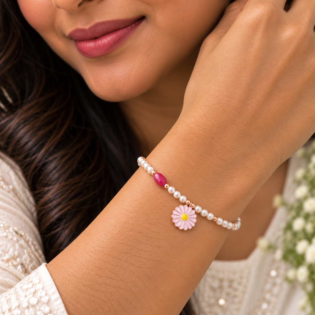 Silver Rosegold Daisy Pearl Bracelet