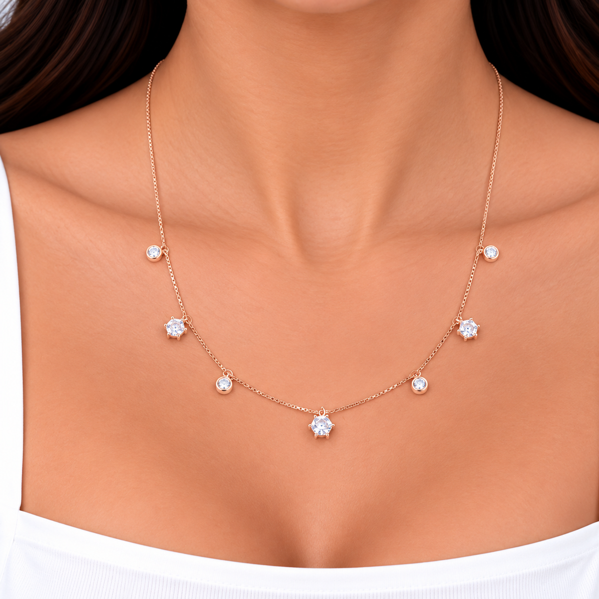Silver RoseGold Celeste Crystal Necklace Set