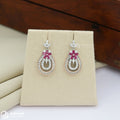 Oval Pink Floral Silver Drop Earrings