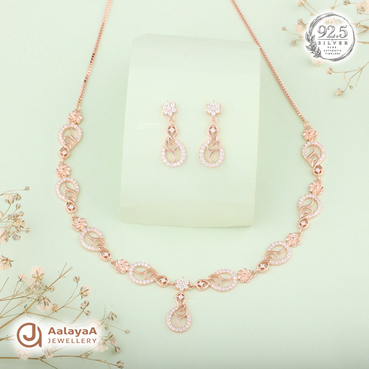Silver Rose Gold Seraphina Swirl Necklace Set