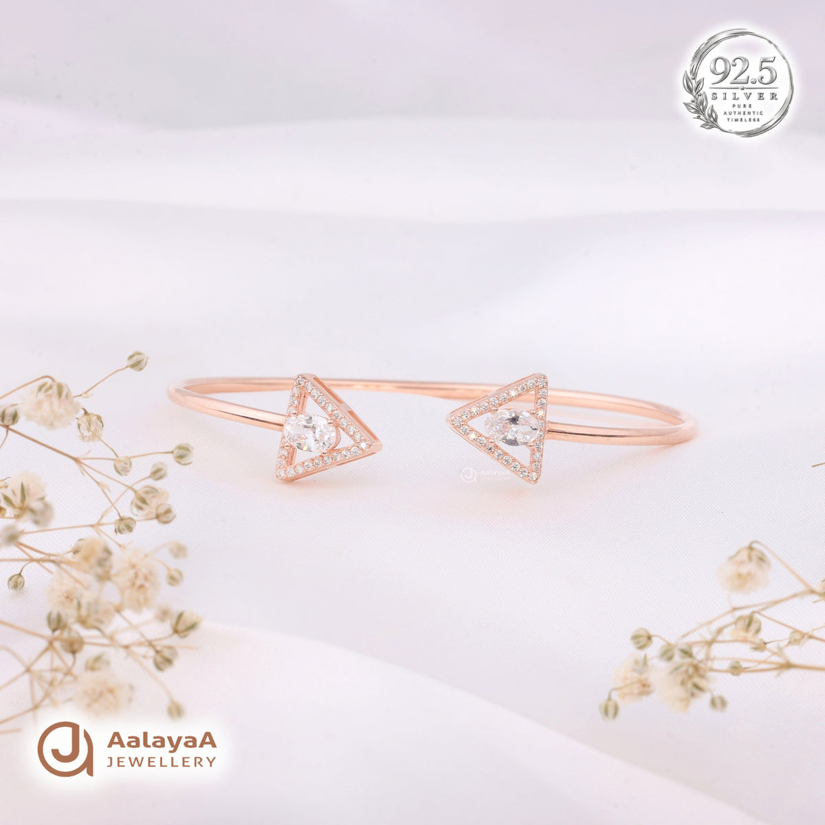 Silver Rosegold Crystal Triangle Kada
