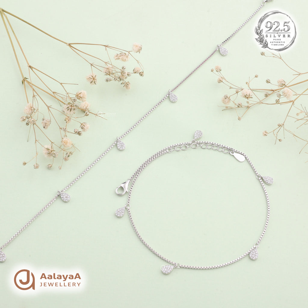 Silver Shimmering Teardrop Anklet