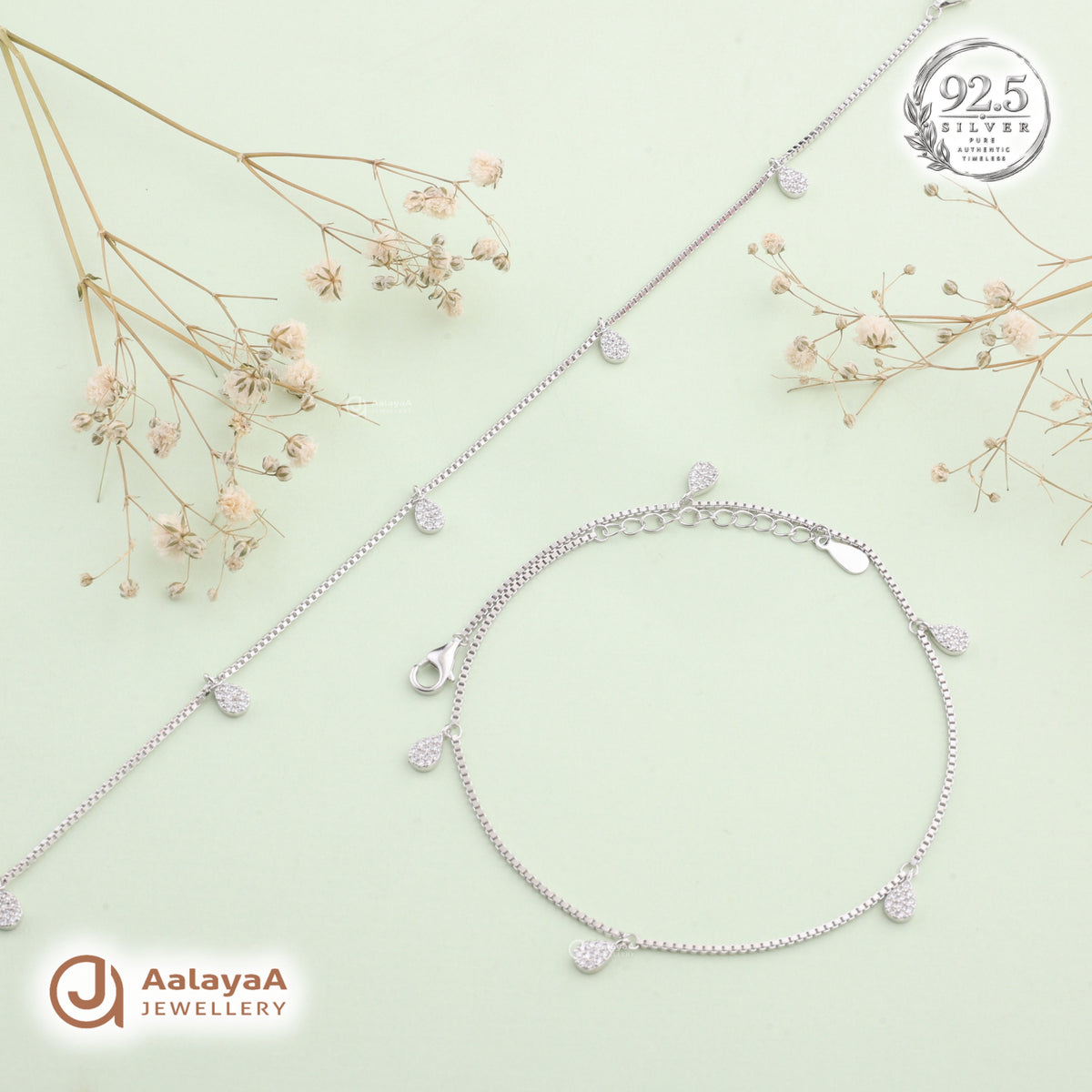 Silver Shimmering Teardrop Anklet