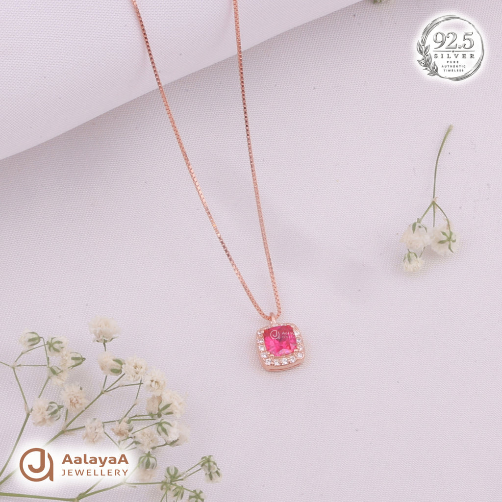 Silver RoseGold Ruby Radiance Chain Pendant