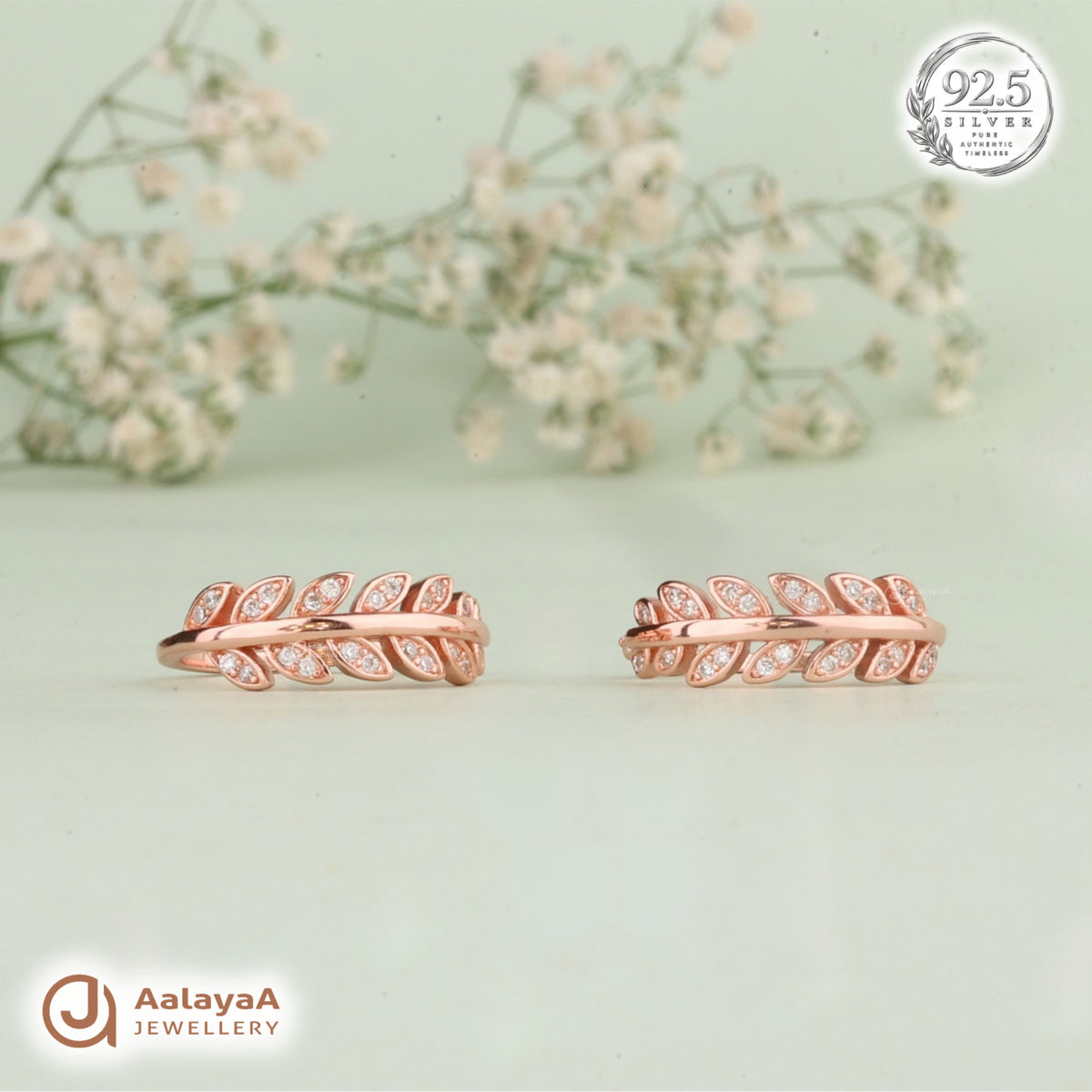 Silver RoseGold Crystal Leaf Toe Ring