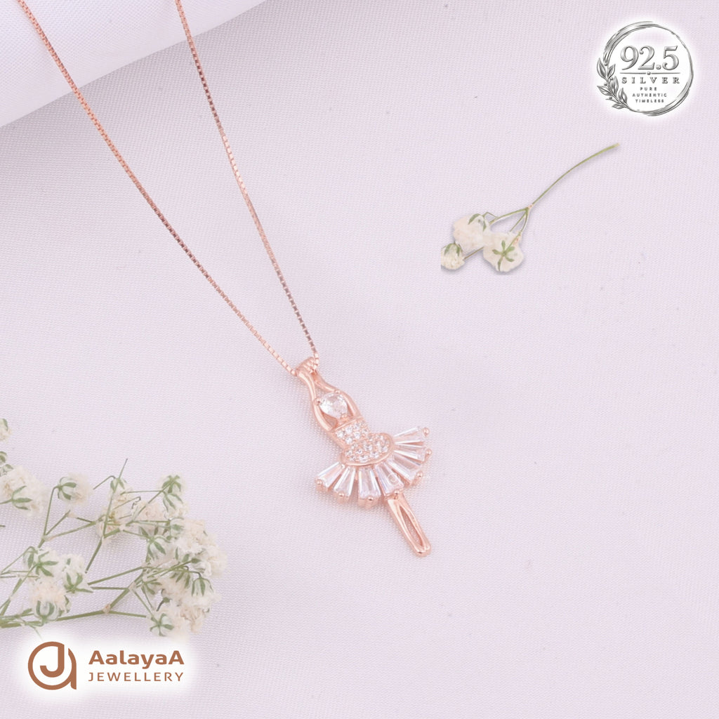 Silver RoseGold Ballerina Sparkle Chain Pendant