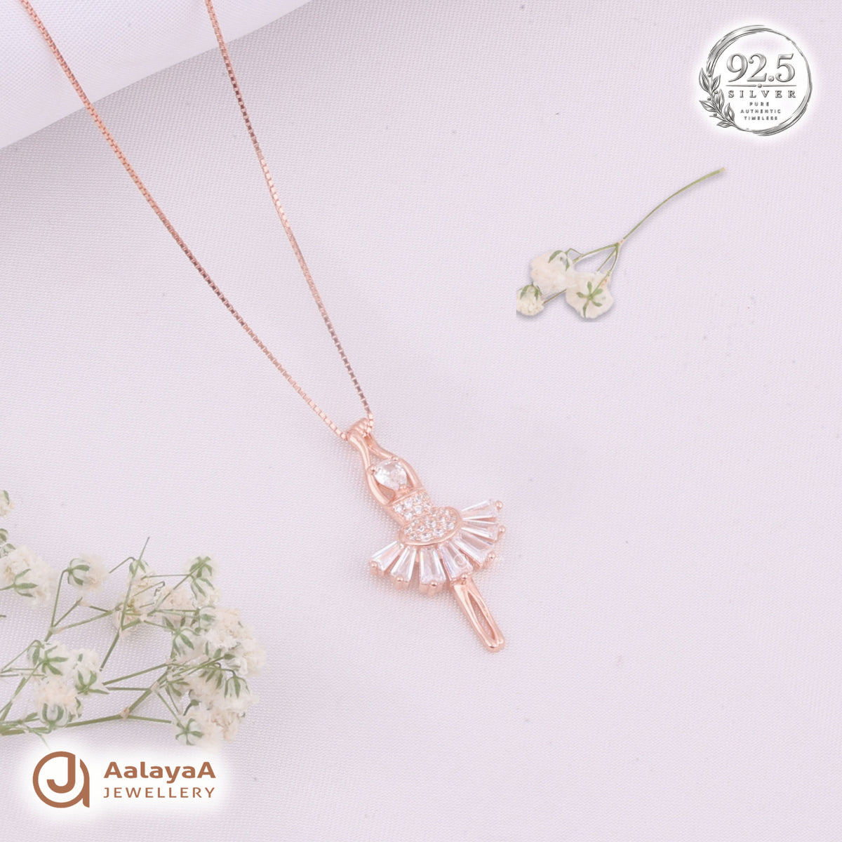 Silver RoseGold Ballerina Sparkle Chain Pendant