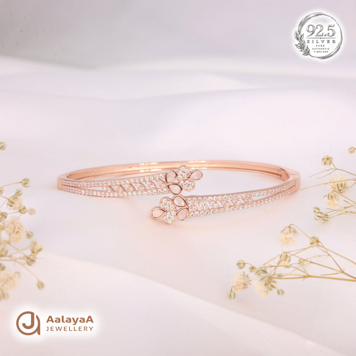 Silver Rosegold Crystal Vine Butterfly Kada