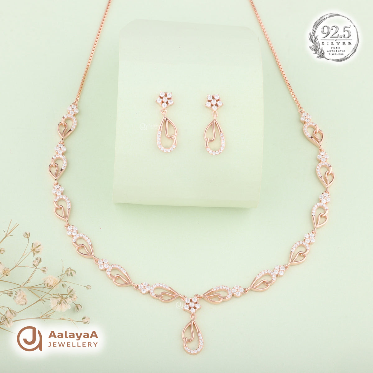 Silver Rose Gold Elara Heart Necklace Set