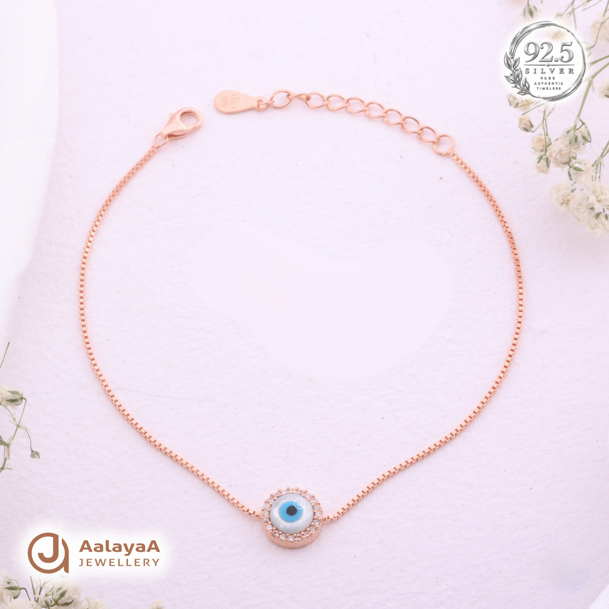 Silver Rosegold Evil Eye Halo Bracelet