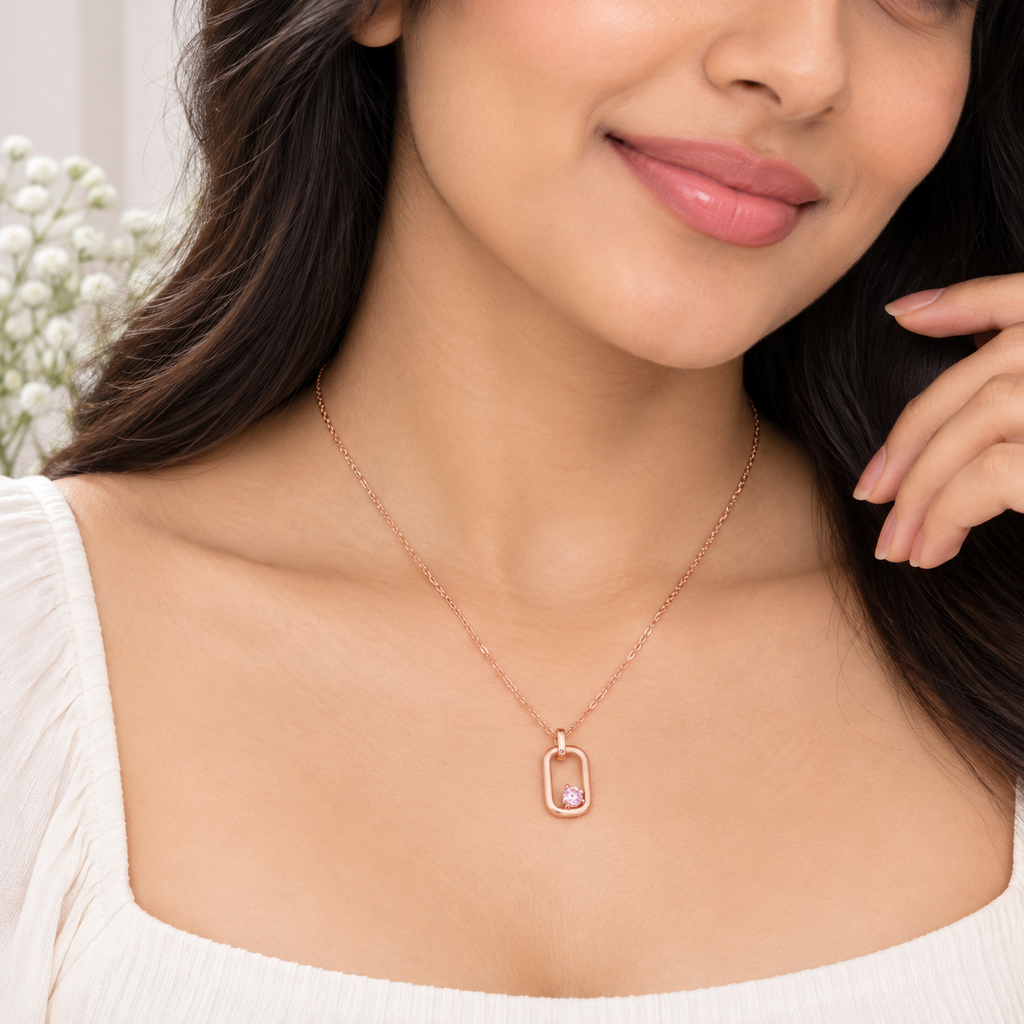 Silver RoseGold Blush Orbit Chain Pendant