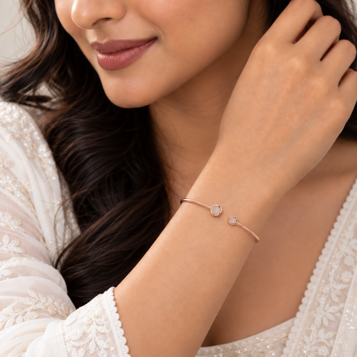 Silver Rosegold Twin Halo Kada