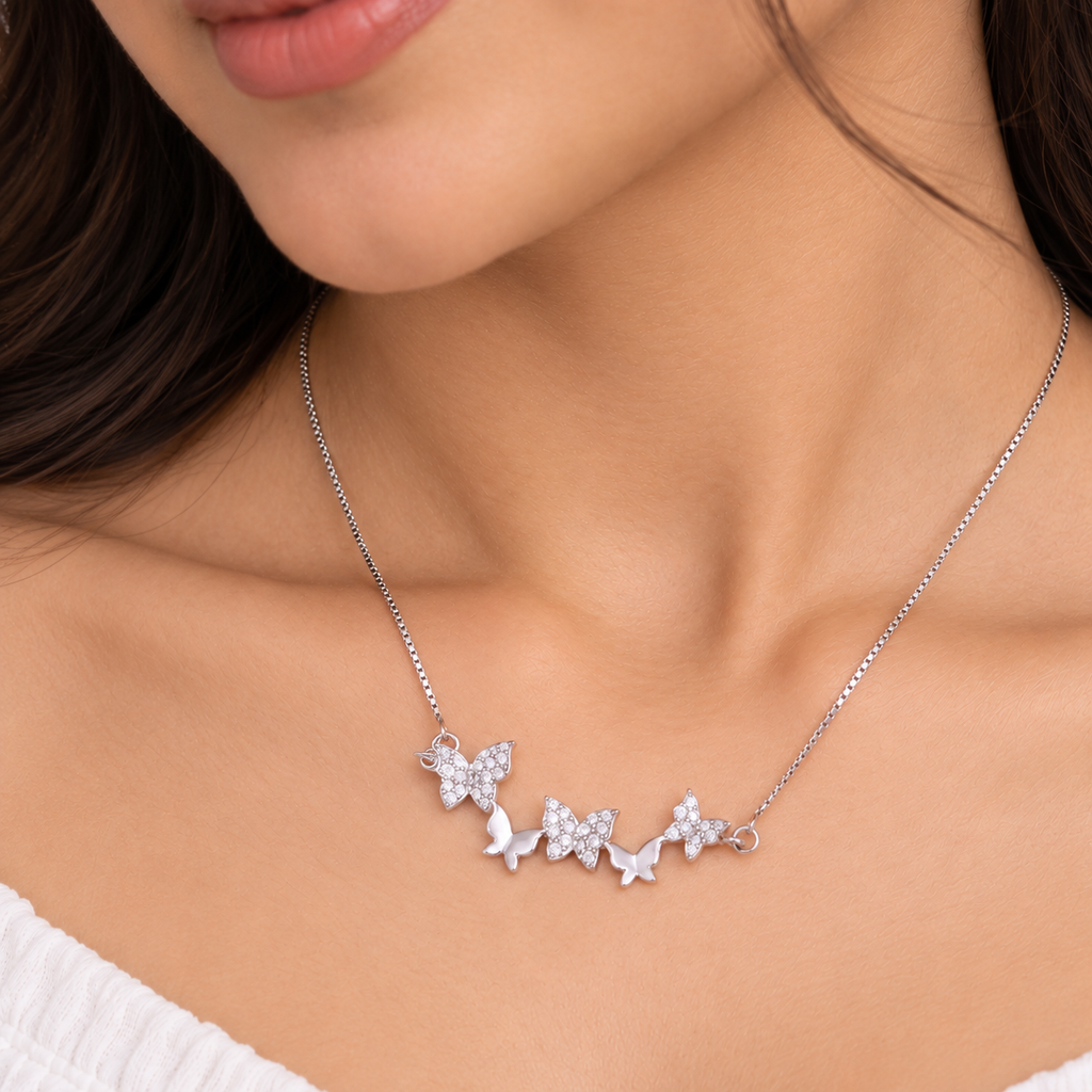 Silver Sparkling Butterfly Garden Chain Pendant