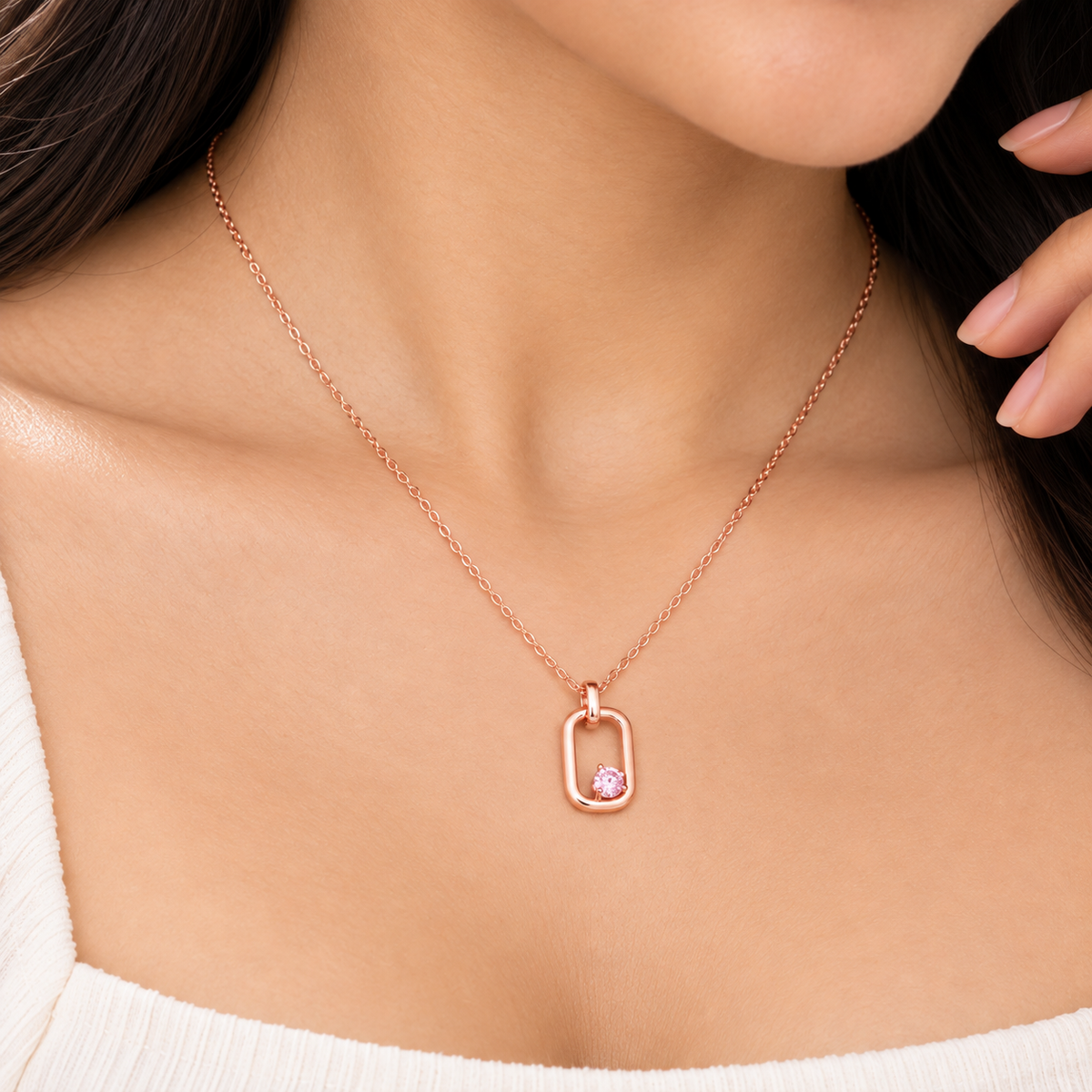Silver RoseGold Blush Orbit Chain Pendant