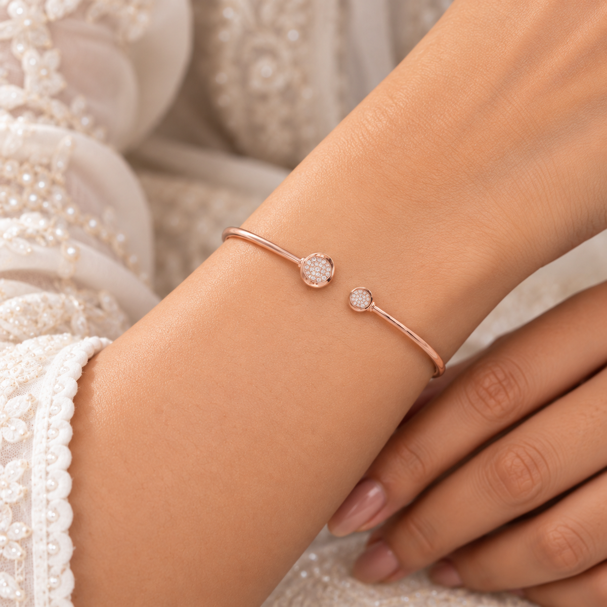 Silver Rosegold Twin Halo Kada