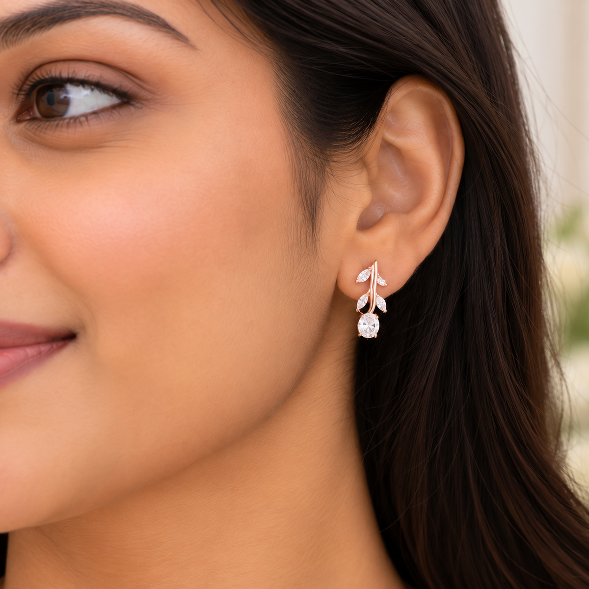 Silver Rose Gold Vinesha Leaf Necklace Set