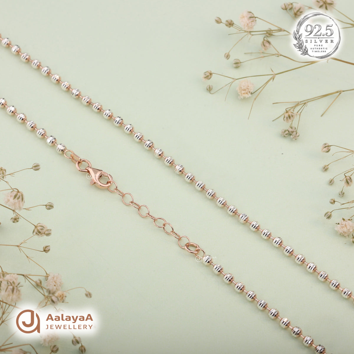 Silver Rosegold Radiant Round Bead Chain