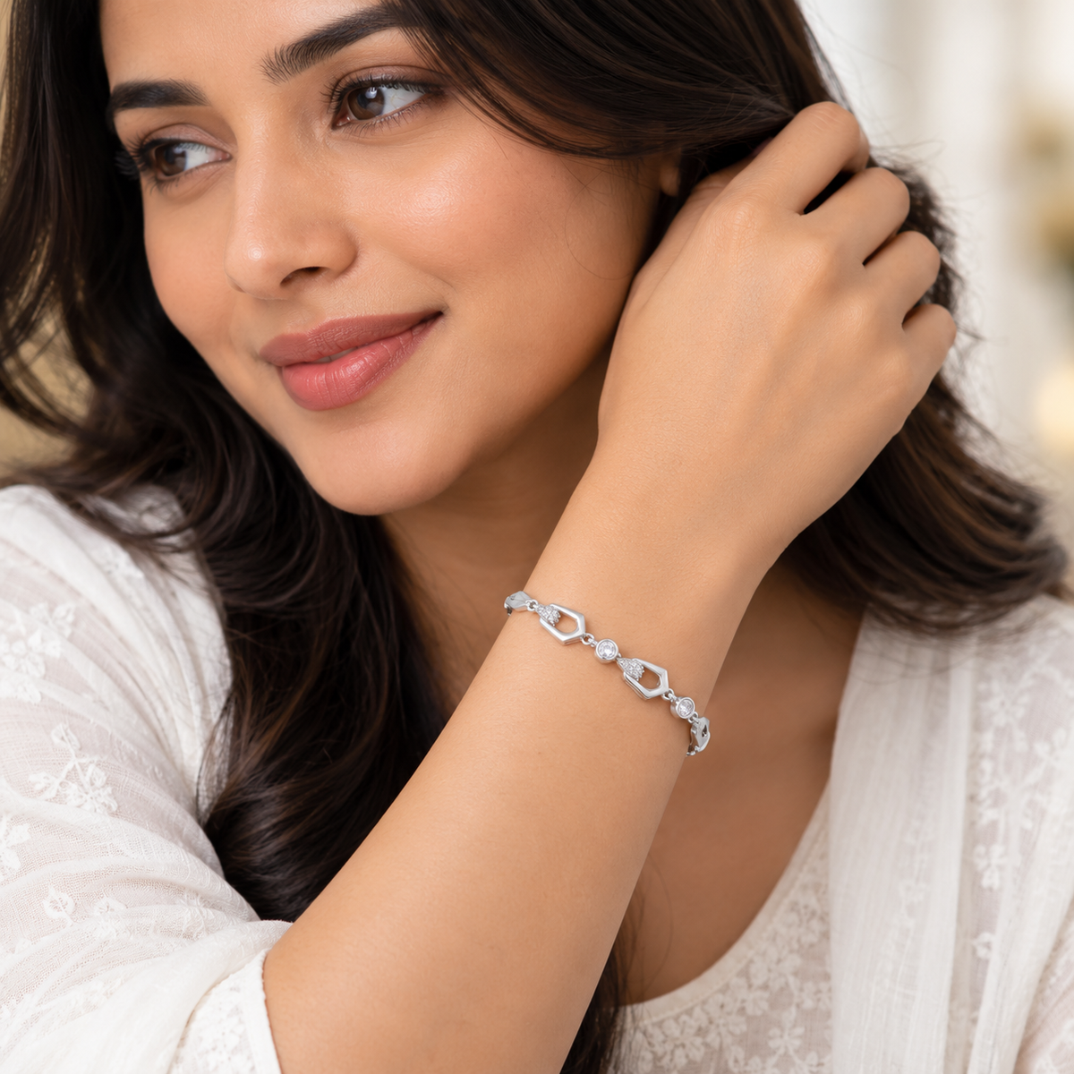 Silver Crystal Teardrop Bracelet