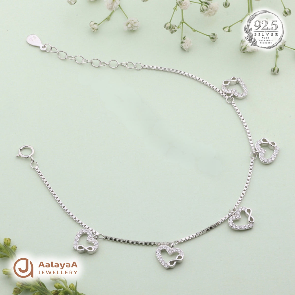 Silver Sparkling Infinity Heart Charm Bracelet