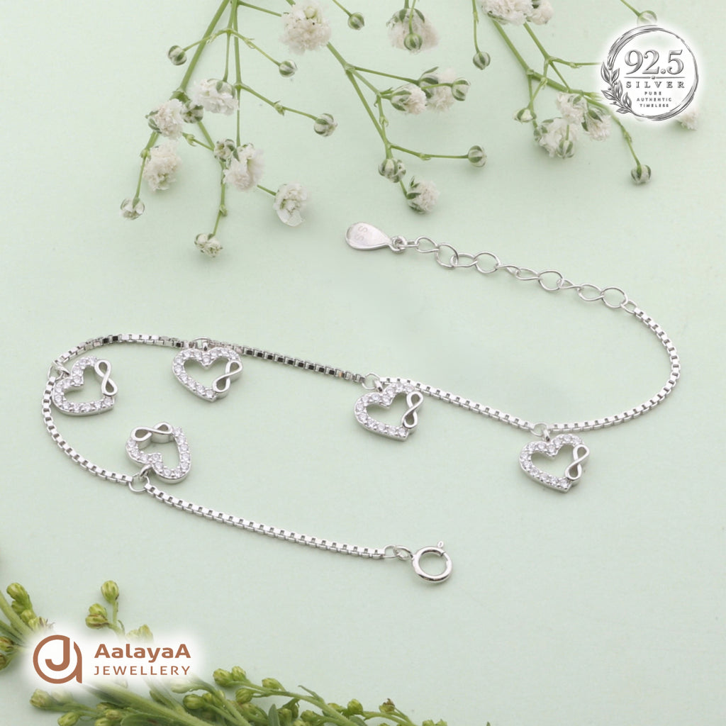 Silver Sparkling Infinity Heart Charm Bracelet