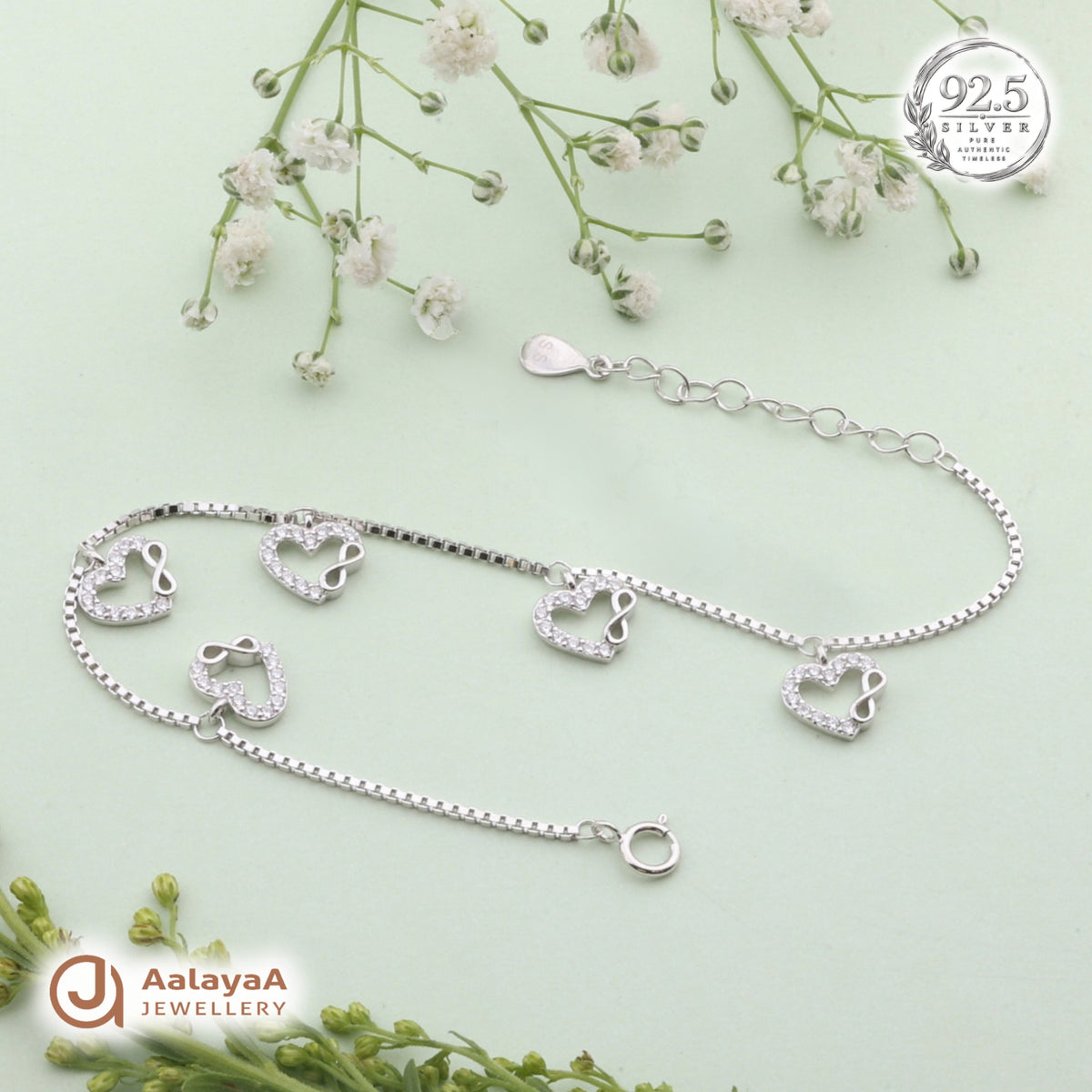 Silver Sparkling Infinity Heart Charm Bracelet