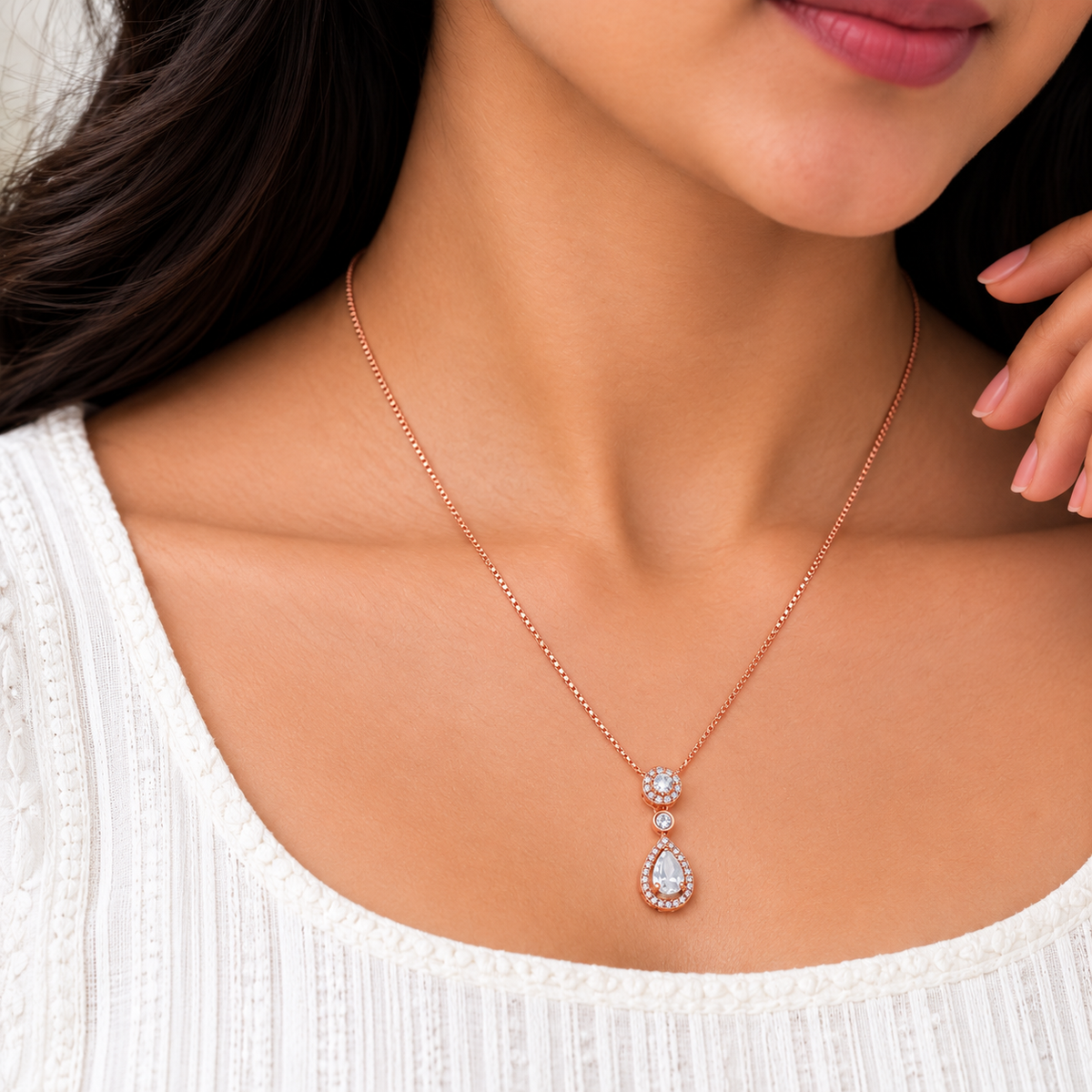Silver Rosegold Teardrop Chain Pendant