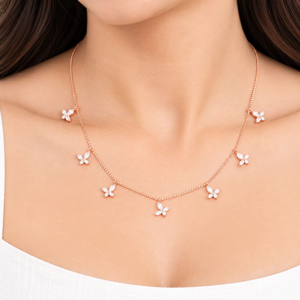 Silver RoseGold Aurelia Butterfly Necklace Set