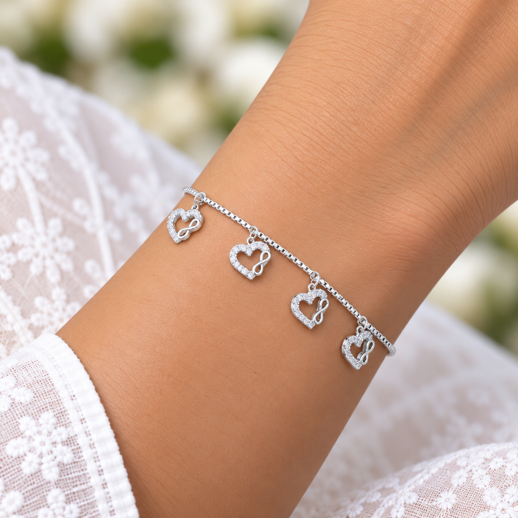 Silver Sparkling Infinity Heart Charm Bracelet