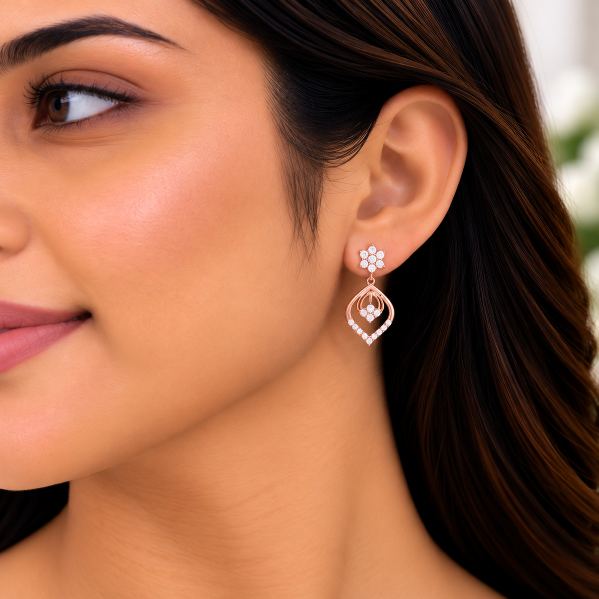 Silver Rose Gold Isadora Diamond Leaf Necklace Set