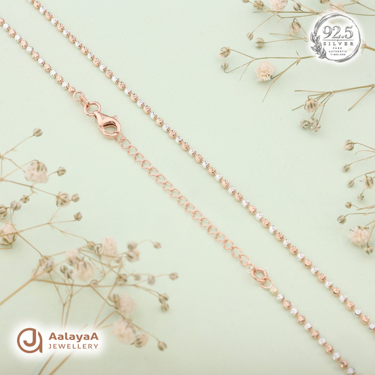 Silver Rosegold Dual Tone Swirl Ball Chain