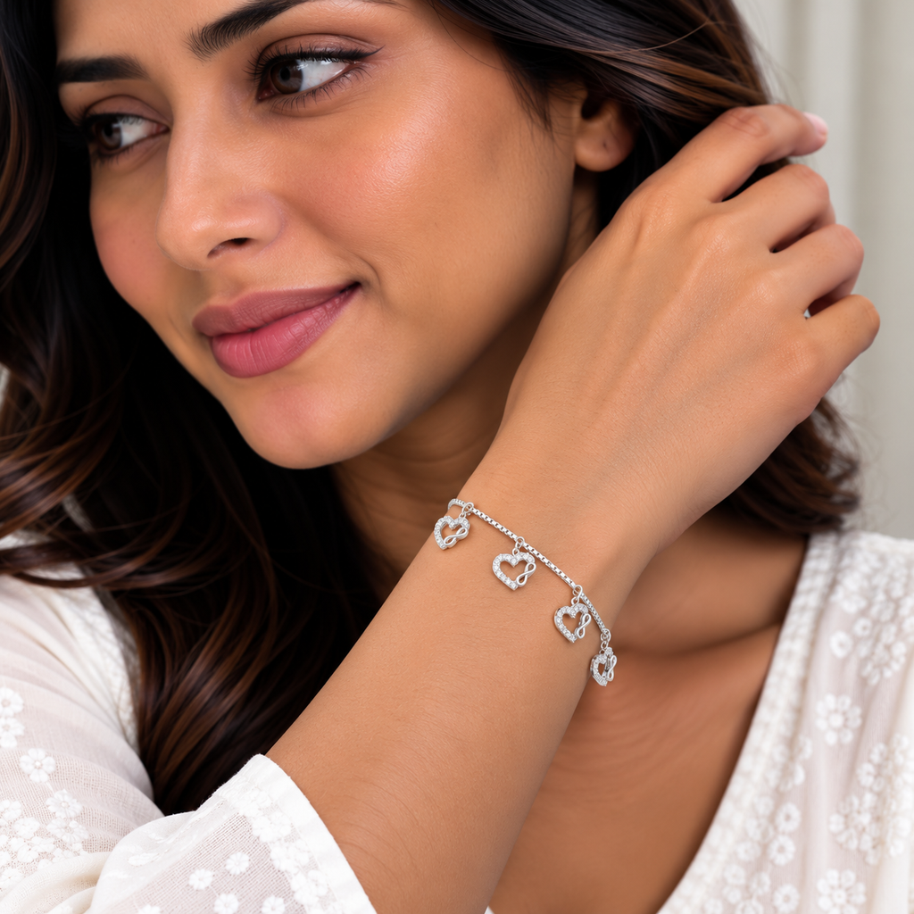 Silver Sparkling Infinity Heart Charm Bracelet