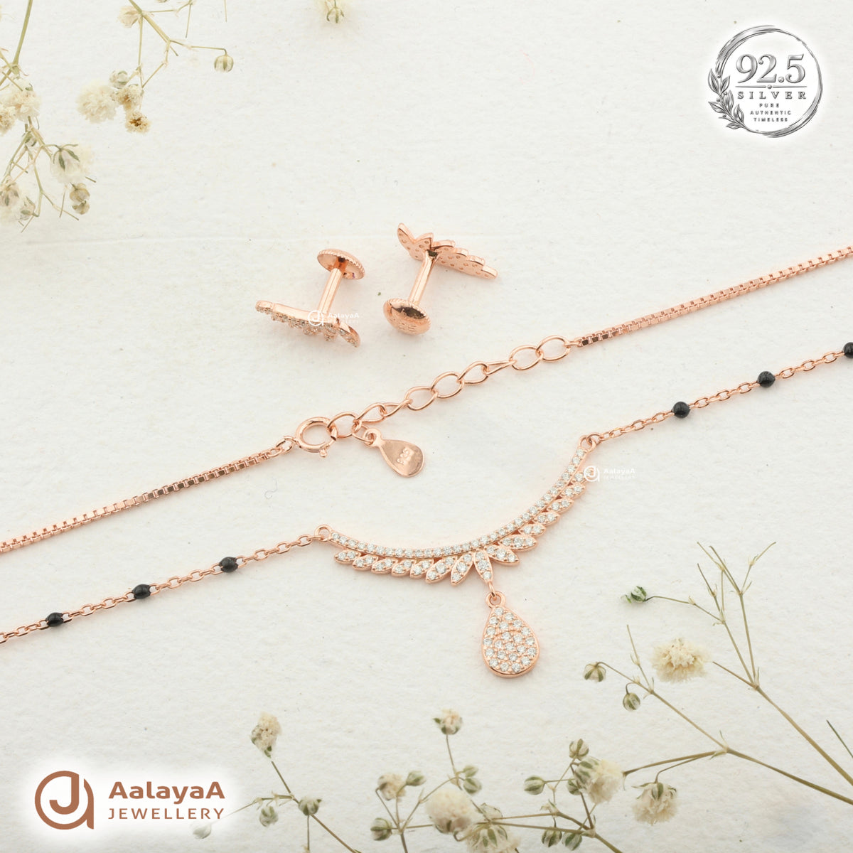 Silver Rosegold Angel Wing Teardrop Necklace Set