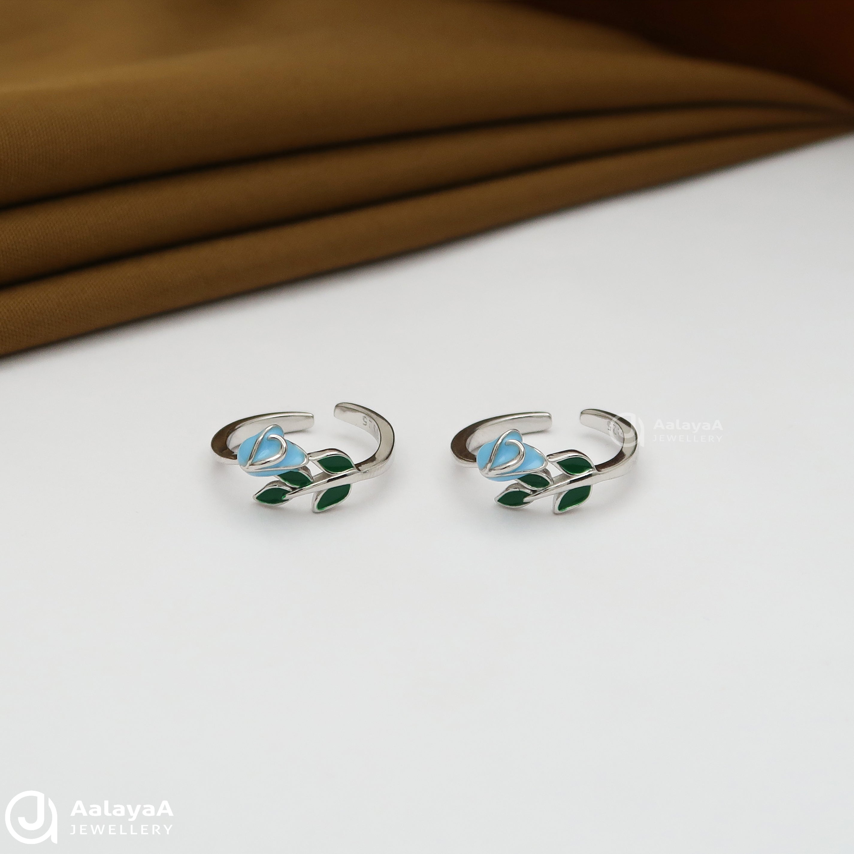 Blue and Green Leaf Silver Toe Ring