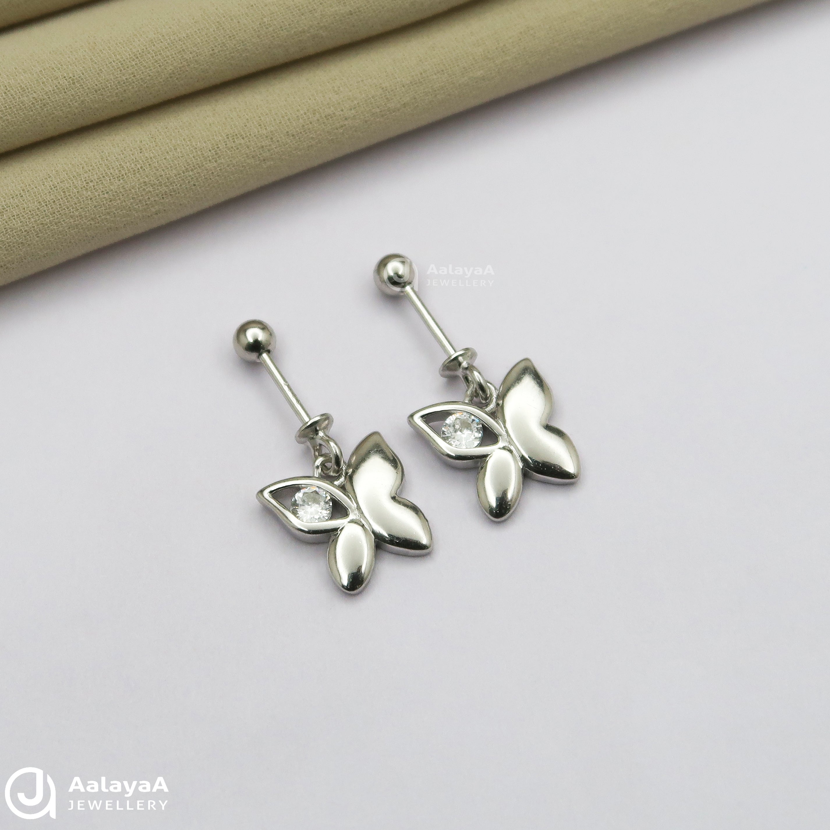 Silver Butterfly Dangle Cartilage Barbell Buguette