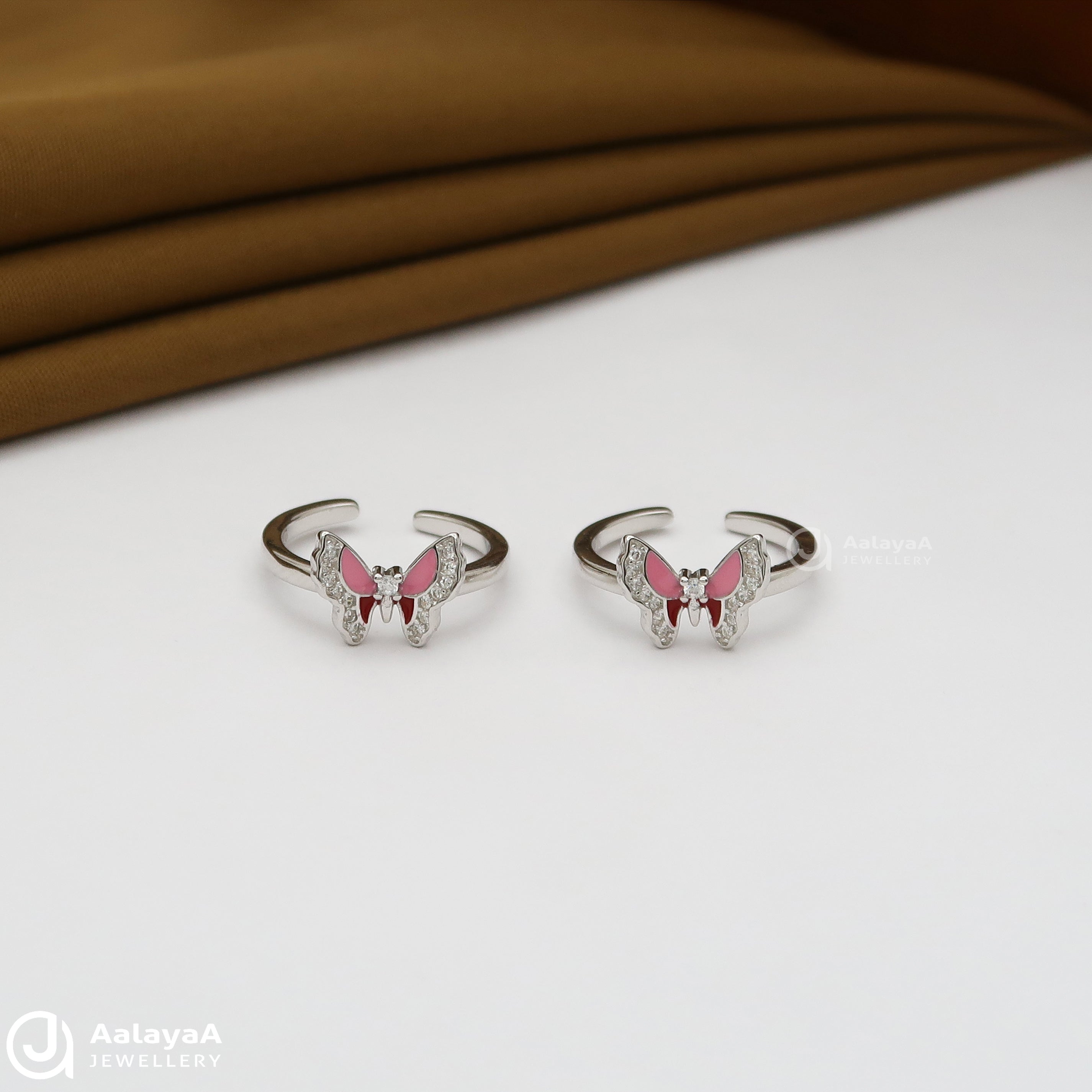 Pink and Red Butterfly Silver Toe Ring