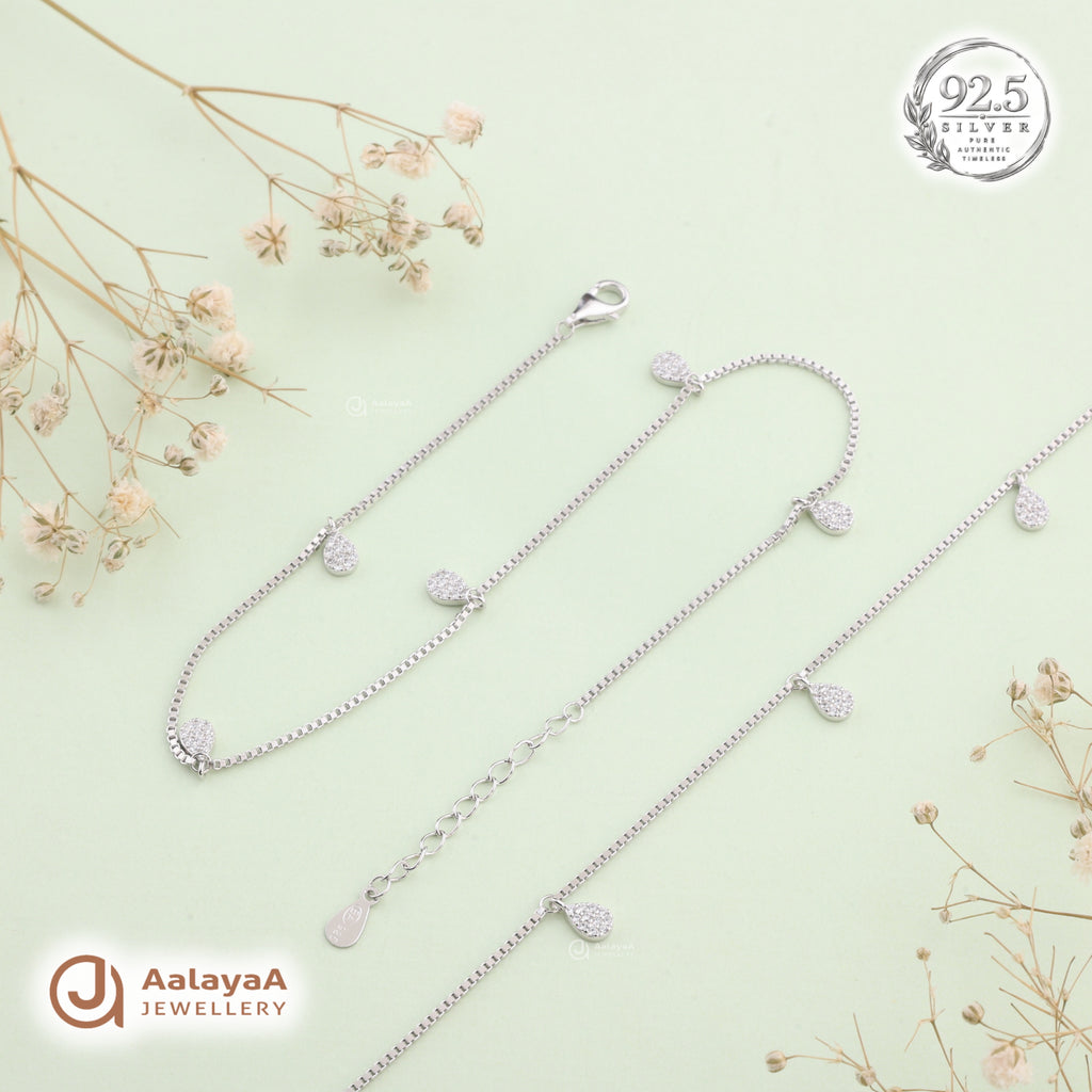 Silver Shimmering Teardrop Anklet