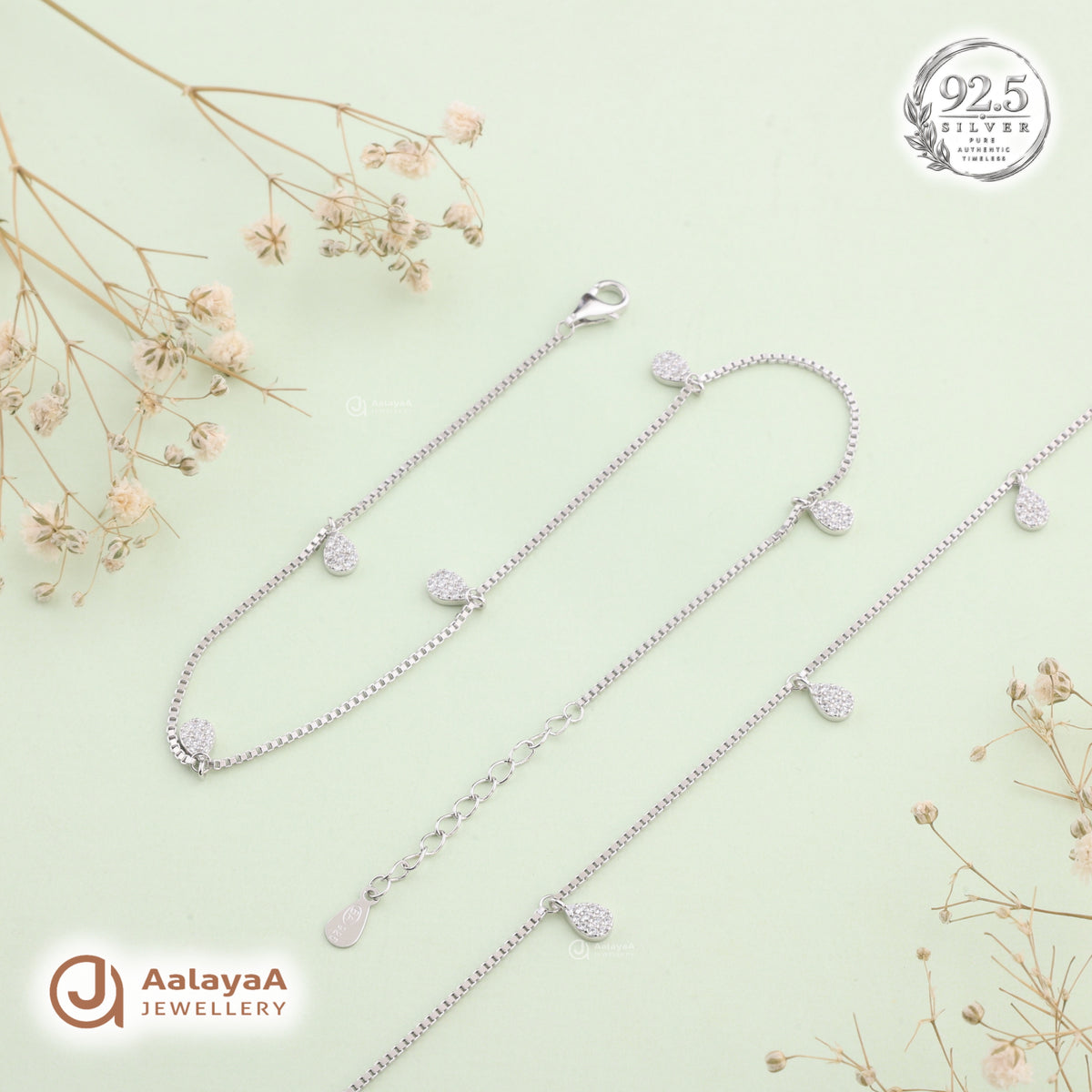 Silver Shimmering Teardrop Anklet