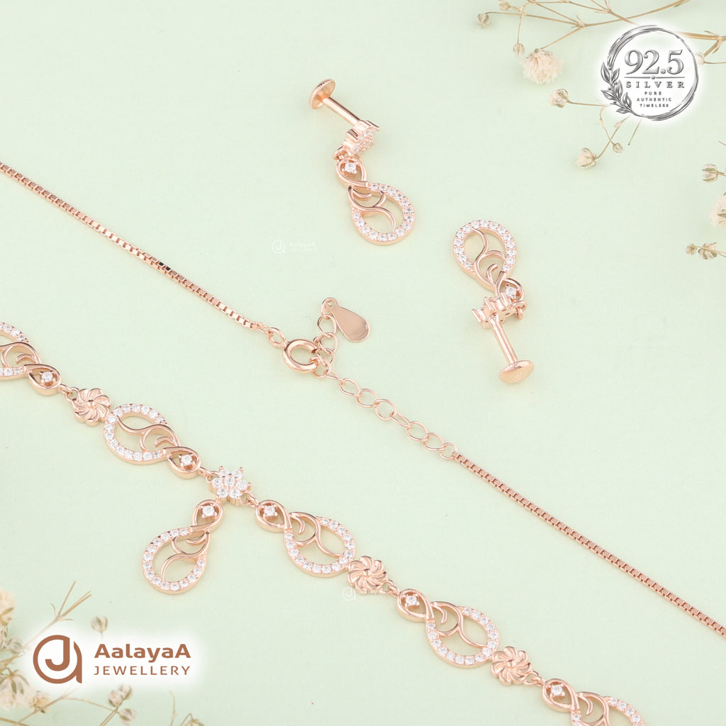 Silver Rose Gold Seraphina Swirl Necklace Set