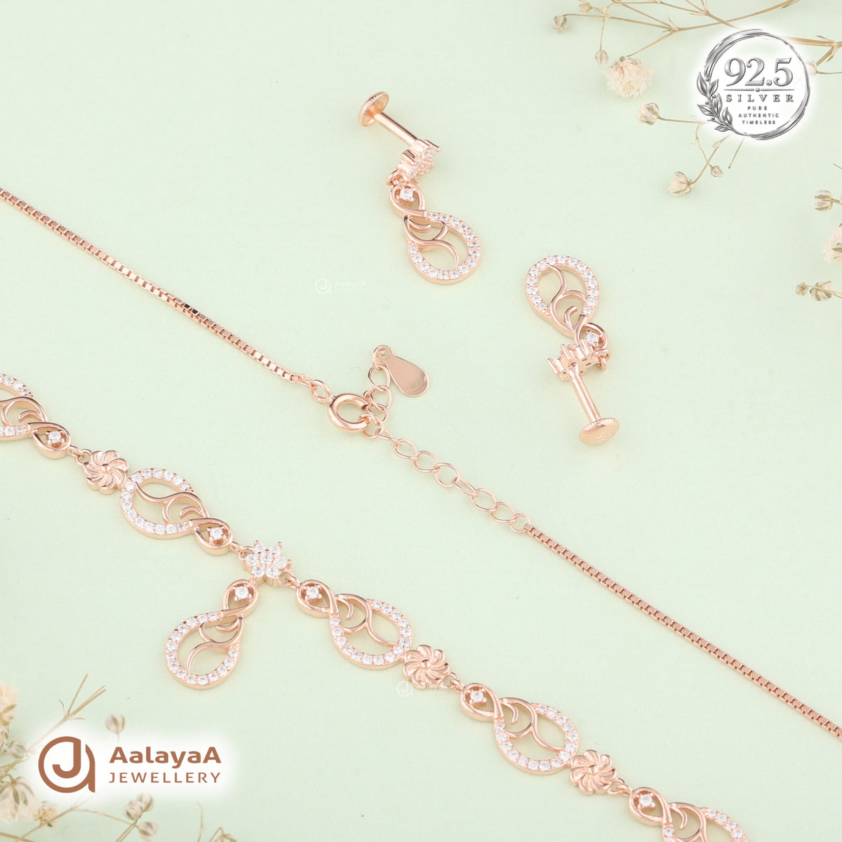 Silver Rose Gold Seraphina Swirl Necklace Set