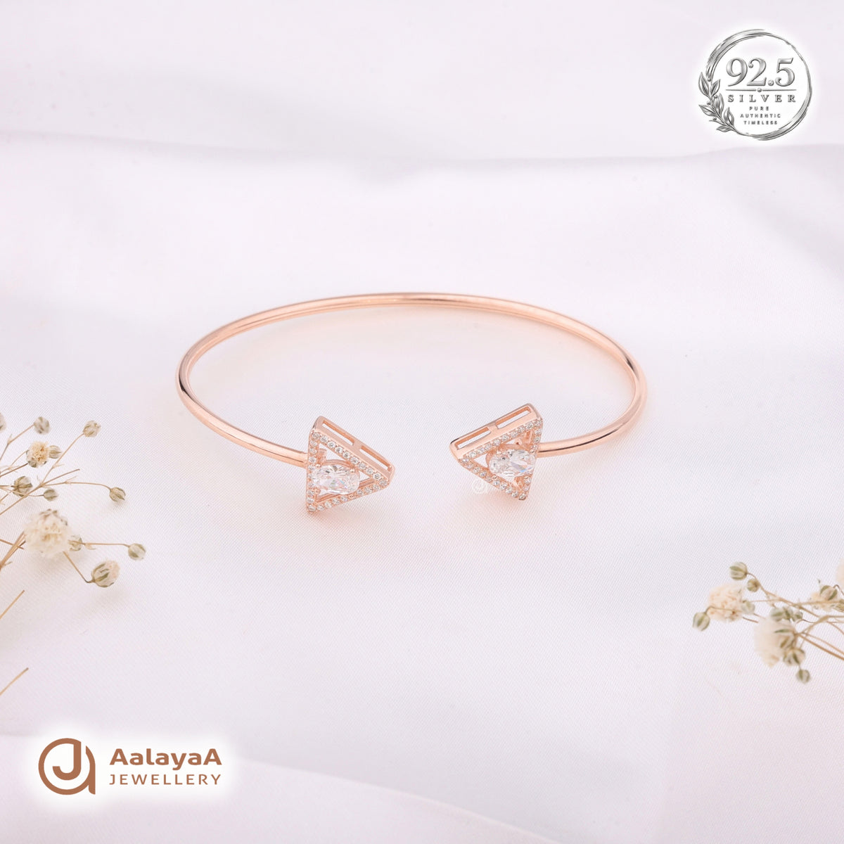Silver Rosegold Crystal Triangle Kada