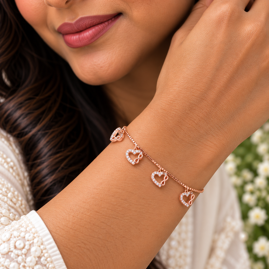 Silver Rosegold Infinity Heart Charm Bracelet